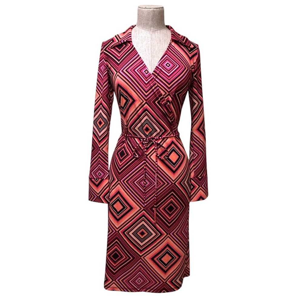 Vintage Geometric Print Long Sleeve Dress